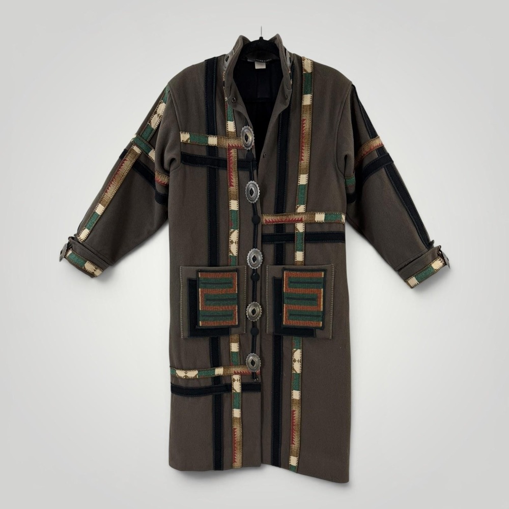 Coloratura Wool Coat Petite M Southwestern Tribal Long‎ Jacket USA Made